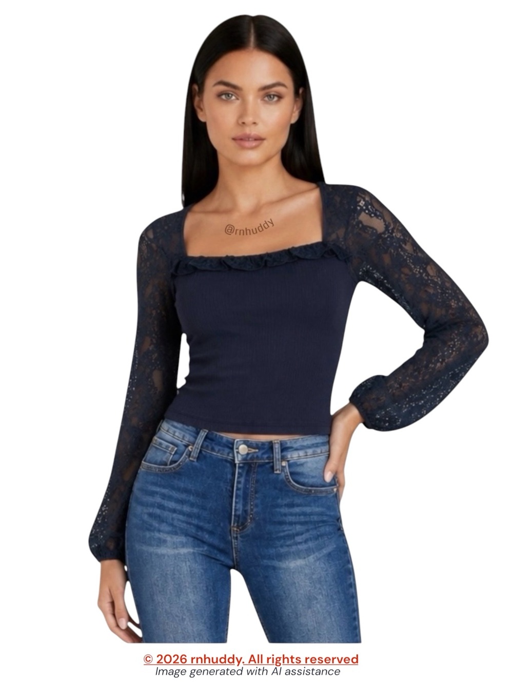 NWT Shyanne M navy lace & ribbed top